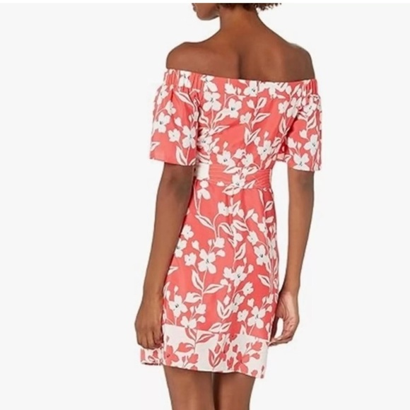 Eliza J Off The Shoulder Shift Dress In Coral White Floral Women's Size 2 - Picture 10 of 11
